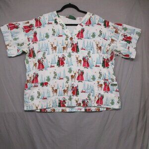 UA Scrubs Santa & Reindeer Scrub Top White Women Size | XL